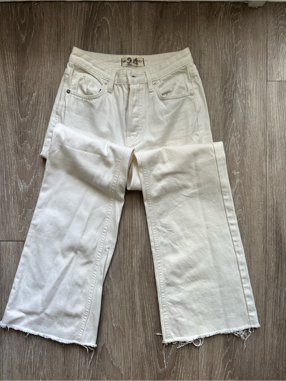 Free People White Raw Hem Flare Jeans